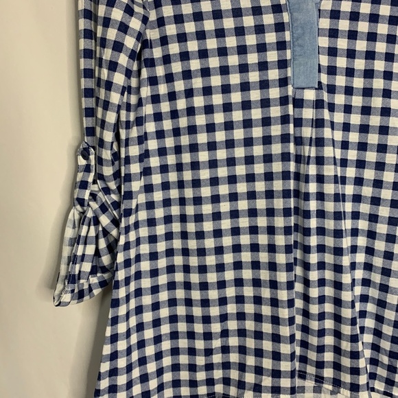 Eden & Olivia Shirt Size S Blue Plaid Long Sleeve Roll Tab Sleeves Anthropologie - Picture 4 of 11